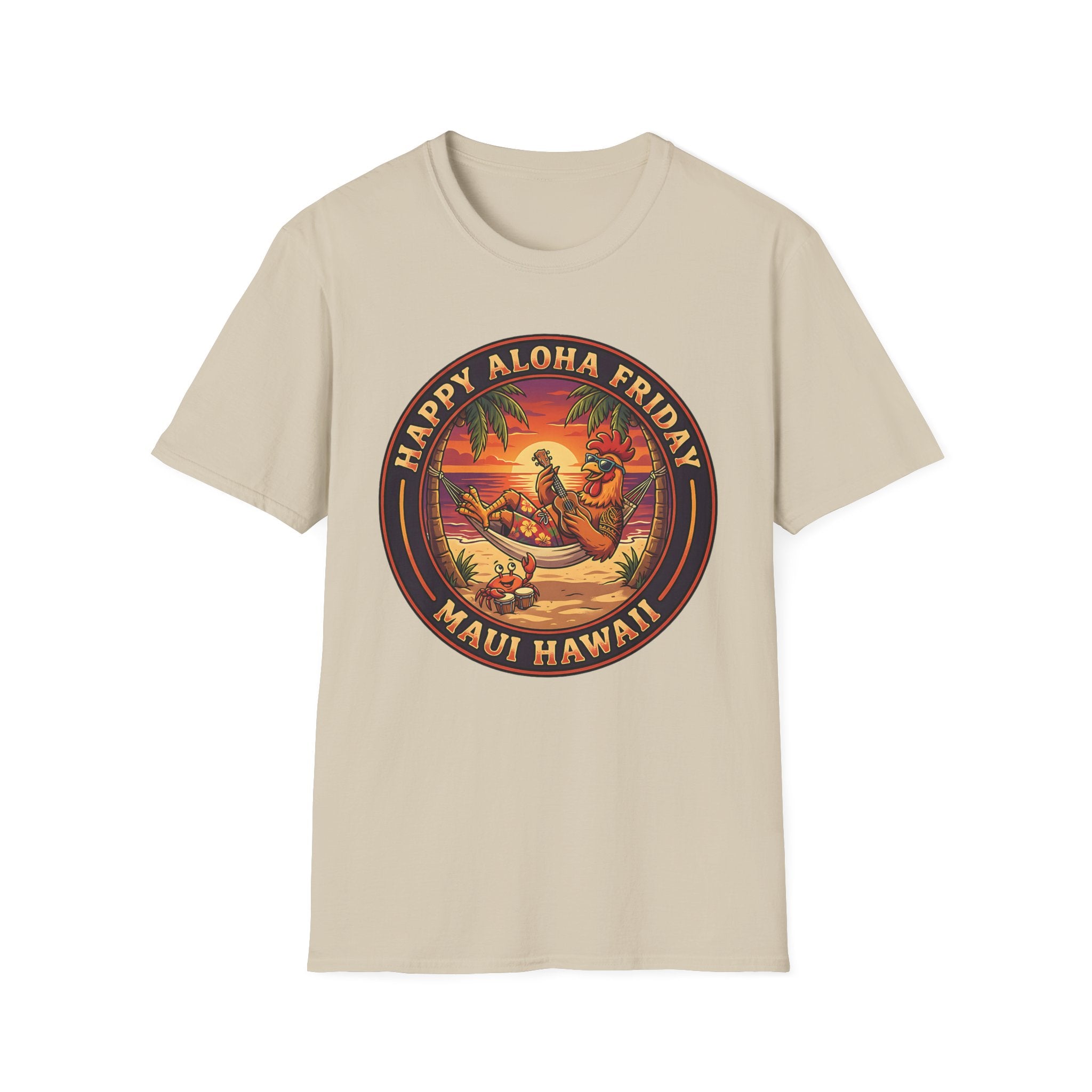 Aloha Friday Rooster & Crab T-Shirt — Hawaiian Hammock Ukulele Scene