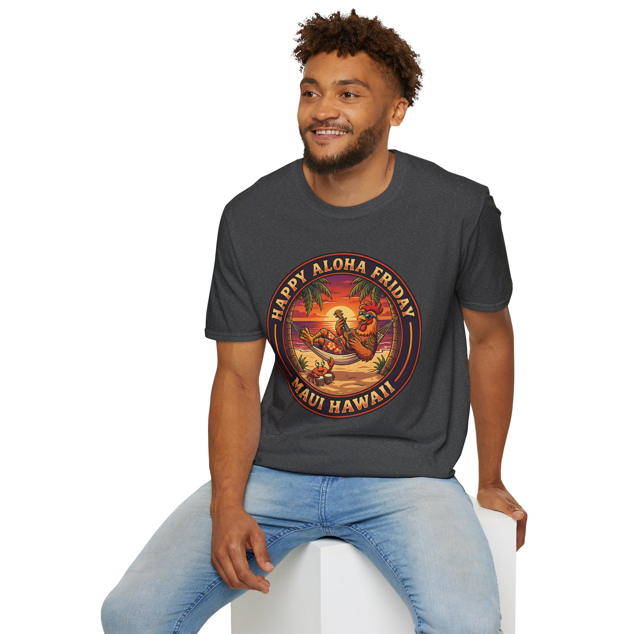 Aloha Friday Rooster & Crab T-Shirt — Hawaiian Hammock Ukulele Scene