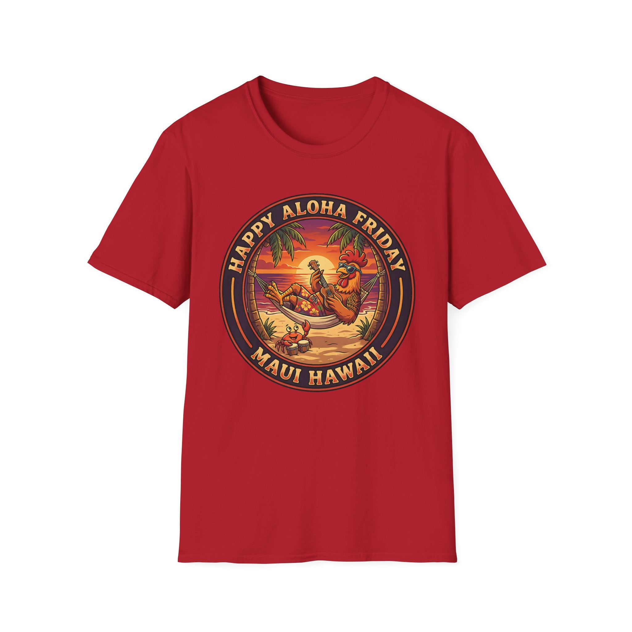 Aloha Friday Rooster & Crab T-Shirt — Hawaiian Hammock Ukulele Scene