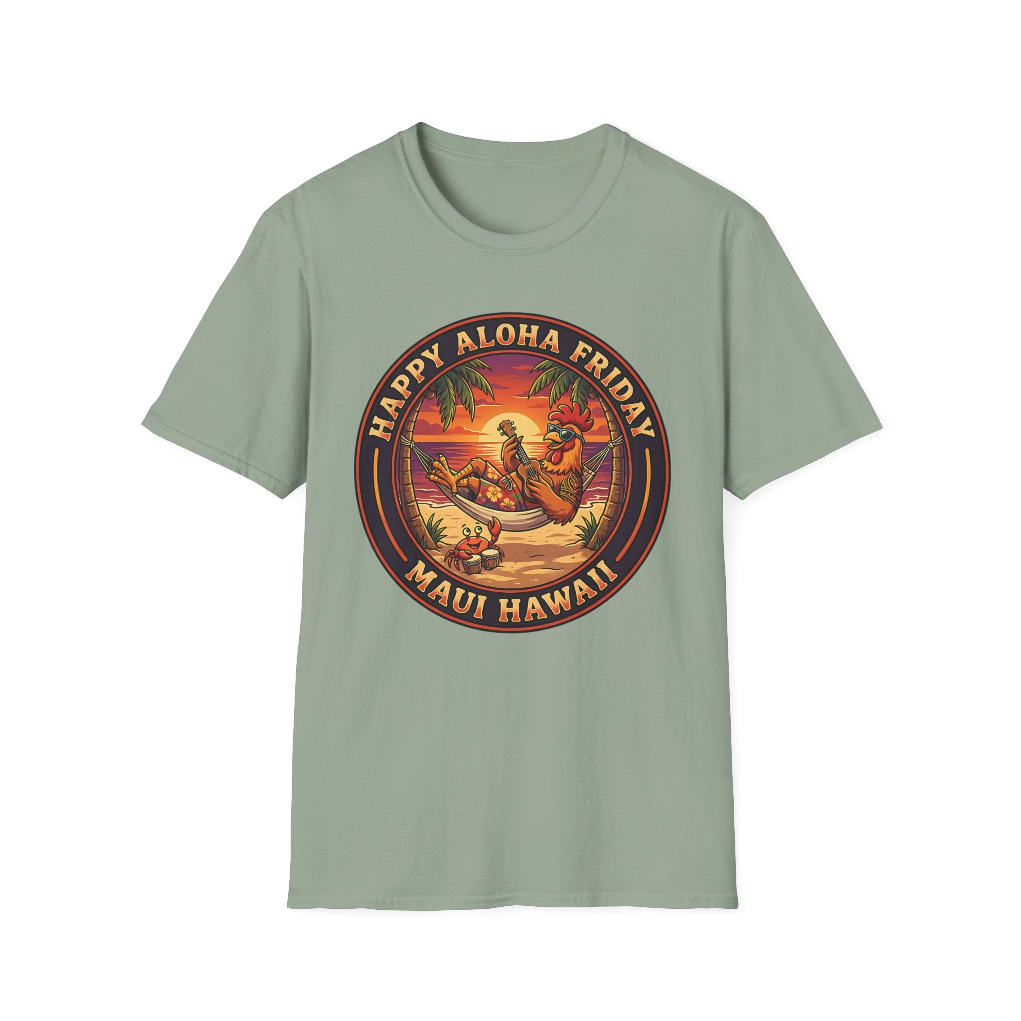 Aloha Friday Rooster & Crab T-Shirt — Hawaiian Hammock Ukulele Scene