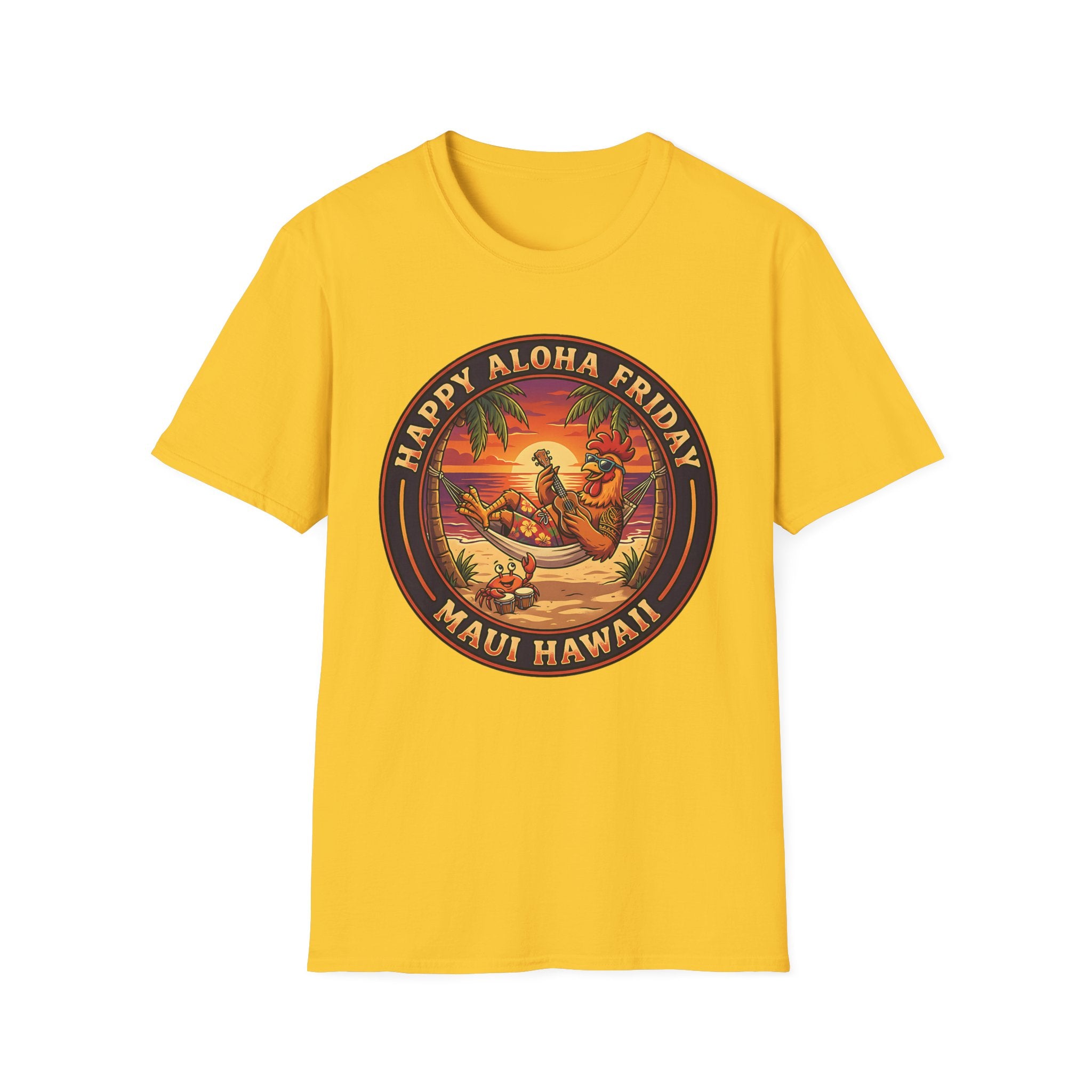 Aloha Friday Rooster & Crab T-Shirt — Hawaiian Hammock Ukulele Scene