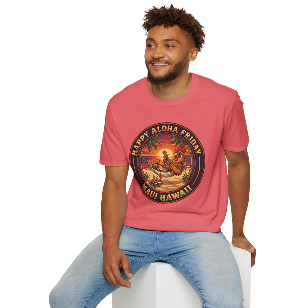 Aloha Friday Rooster & Crab T-Shirt — Hawaiian Hammock Ukulele Scene