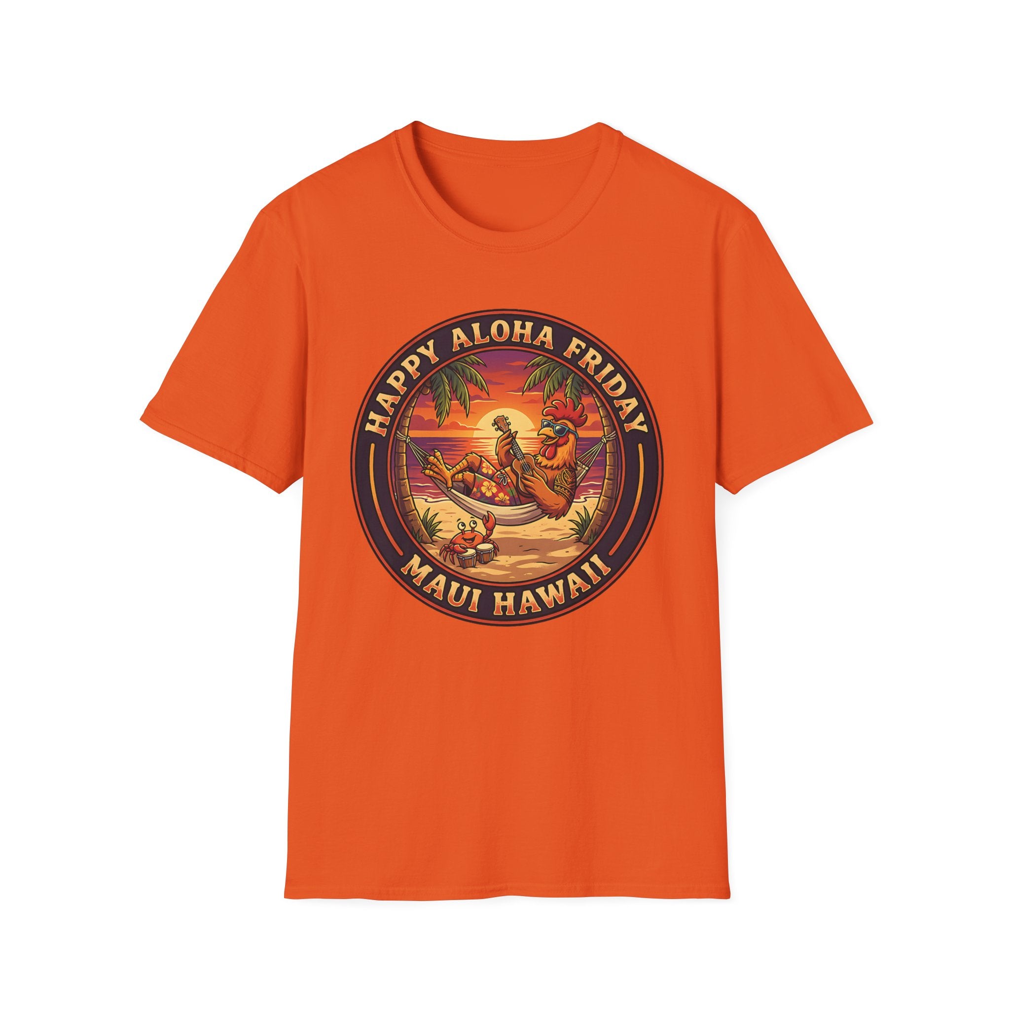 Aloha Friday Rooster & Crab T-Shirt — Hawaiian Hammock Ukulele Scene