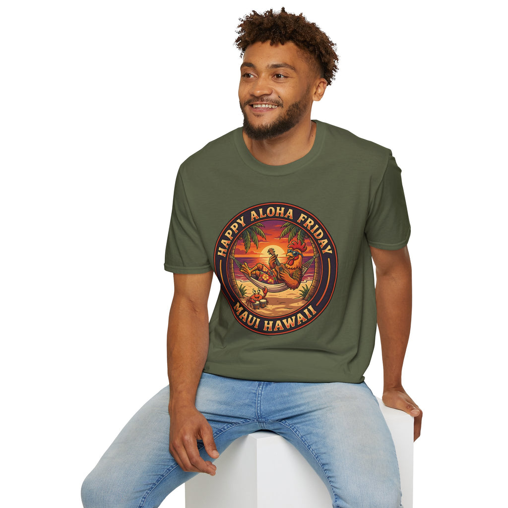 Aloha Friday Rooster & Crab T-Shirt — Hawaiian Hammock Ukulele Scene