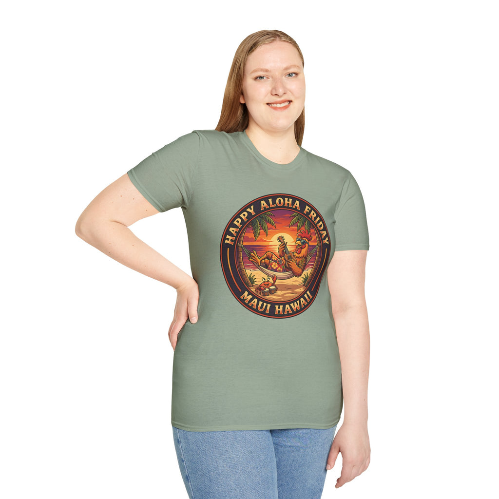 Aloha Friday Rooster & Crab T-Shirt — Hawaiian Hammock Ukulele Scene