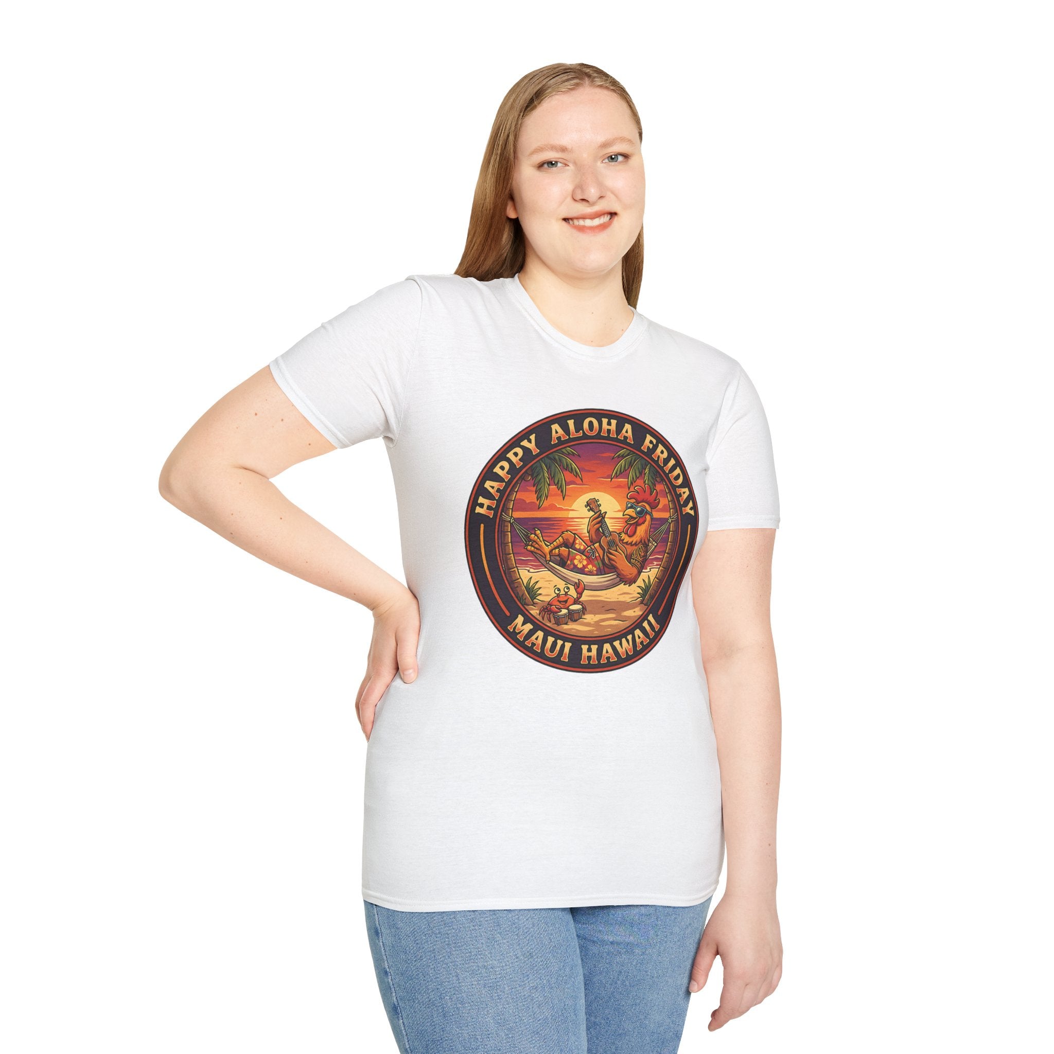 Aloha Friday Rooster & Crab T-Shirt — Hawaiian Hammock Ukulele Scene