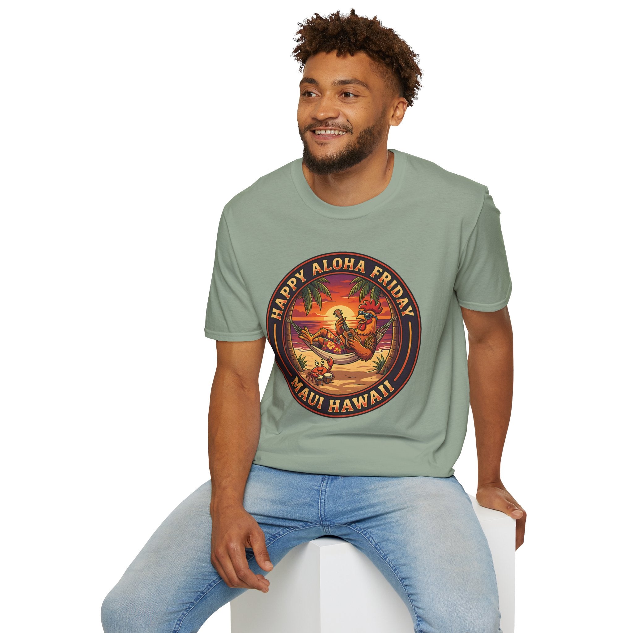 Aloha Friday Rooster & Crab T-Shirt — Hawaiian Hammock Ukulele Scene